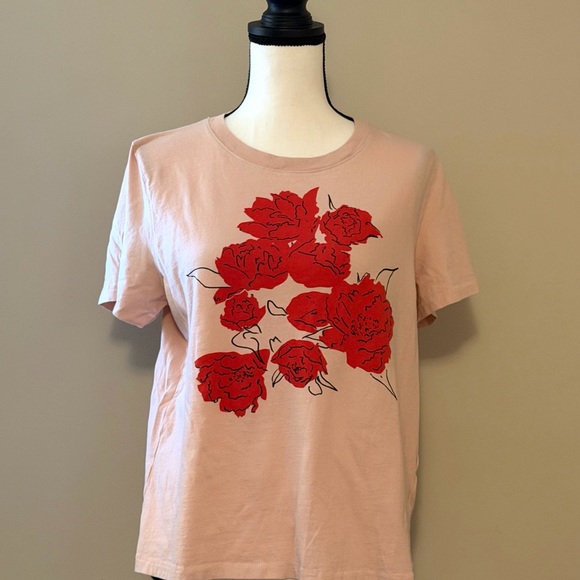 J. Crew Tops - J. Crew Red Floral Graphic Tee - Pink sz med euc